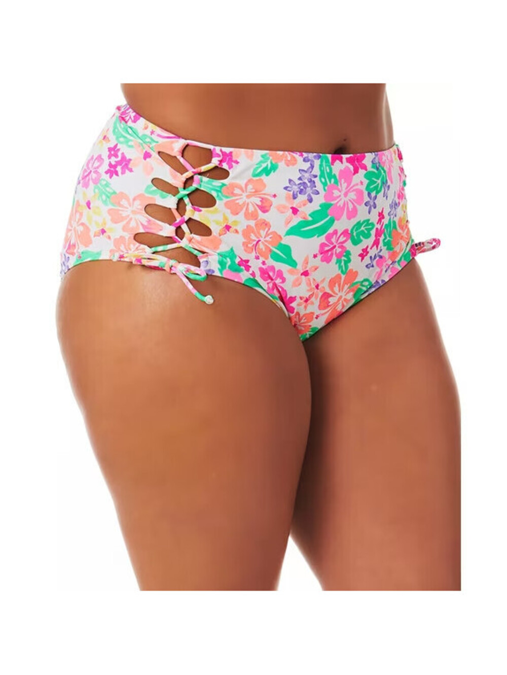 California Waves Plus Size 20/22 High Waist Floral Lace-Up Bikini Bottom NWT